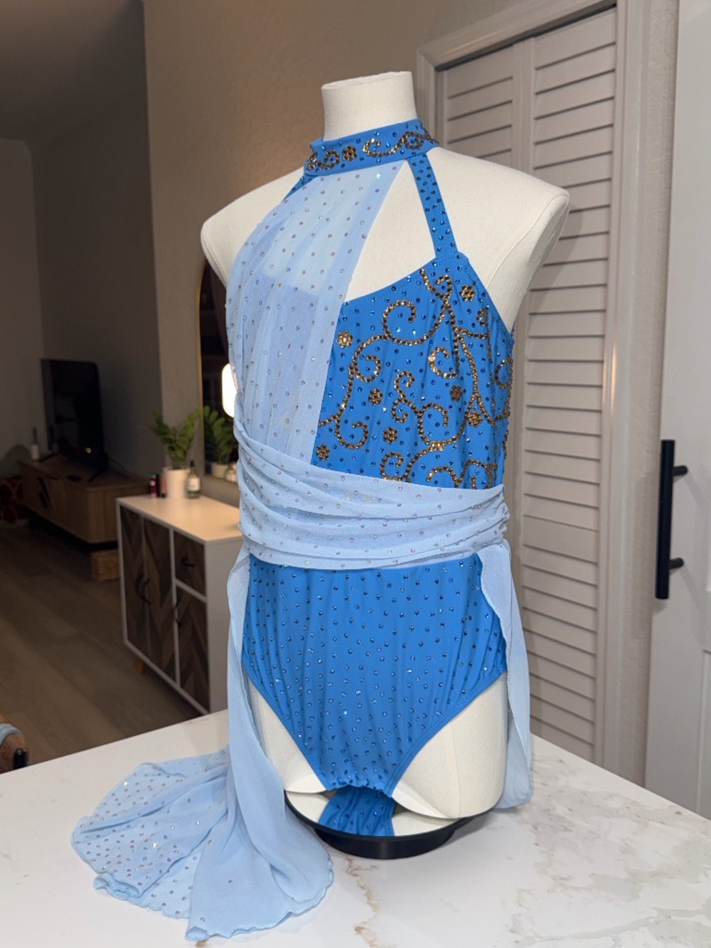 Blue Rhinestone Dance Costume Lyrical Dress CH XL / CH 16
